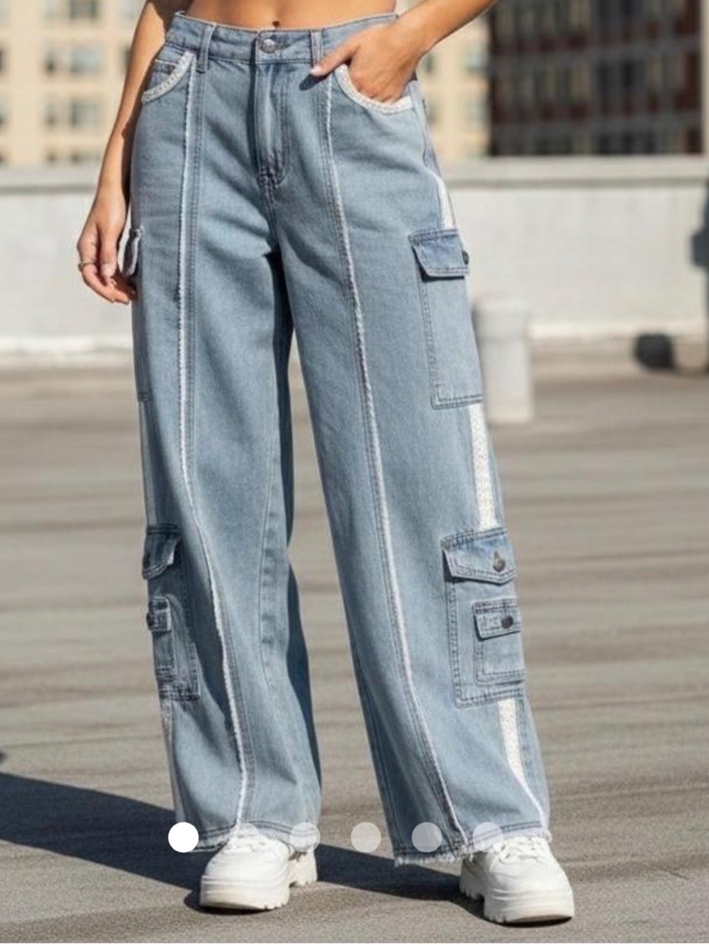 POL White Trim Cargo Wide-Leg Women’s Denim Pant